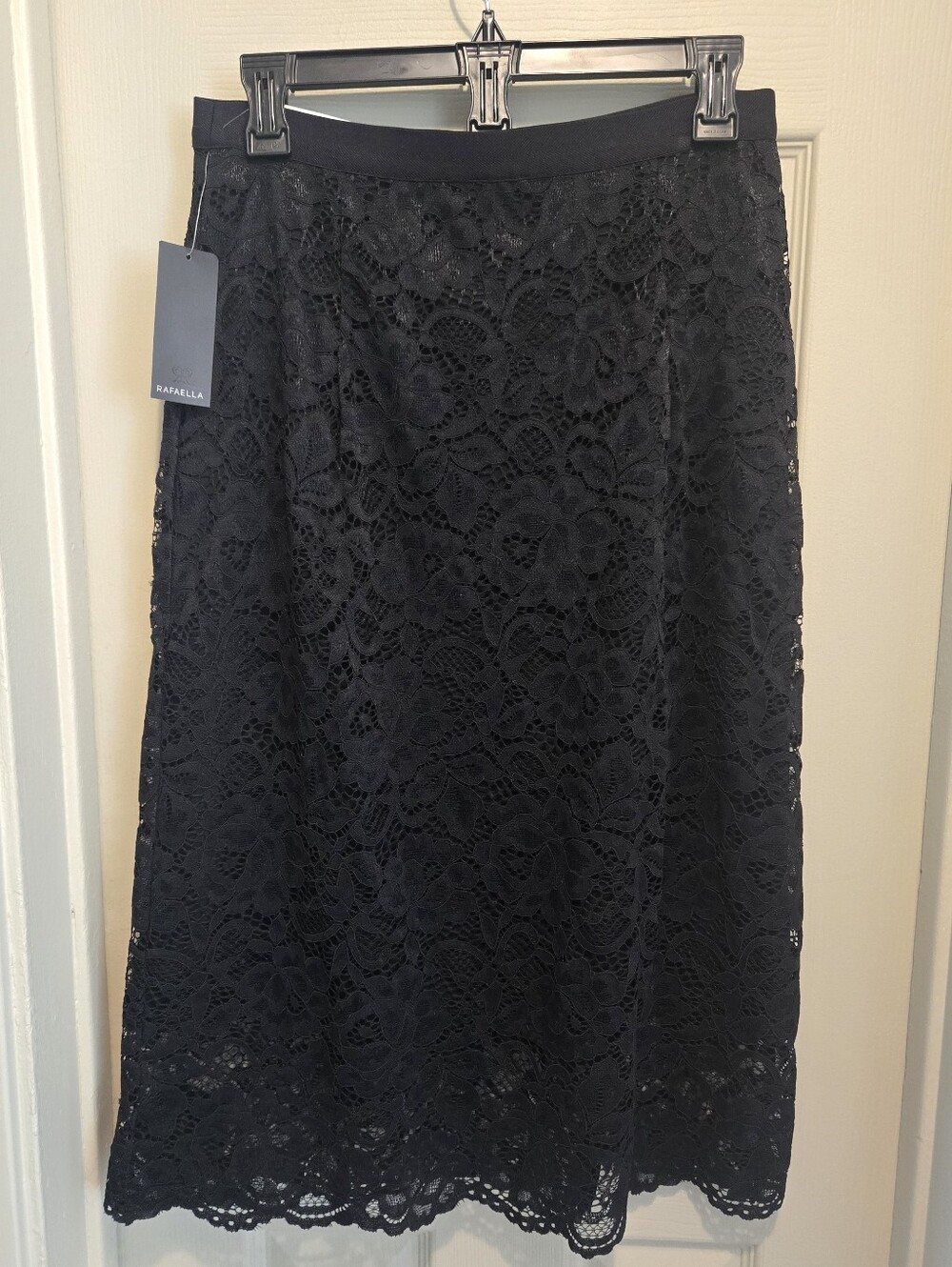 Nwt Rafaella Black Floral Lace Midi Skirt sz Small
